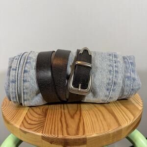 ALLSAINTS Western Metal Buckle Black Leather Slim Belt - Mens X-Large